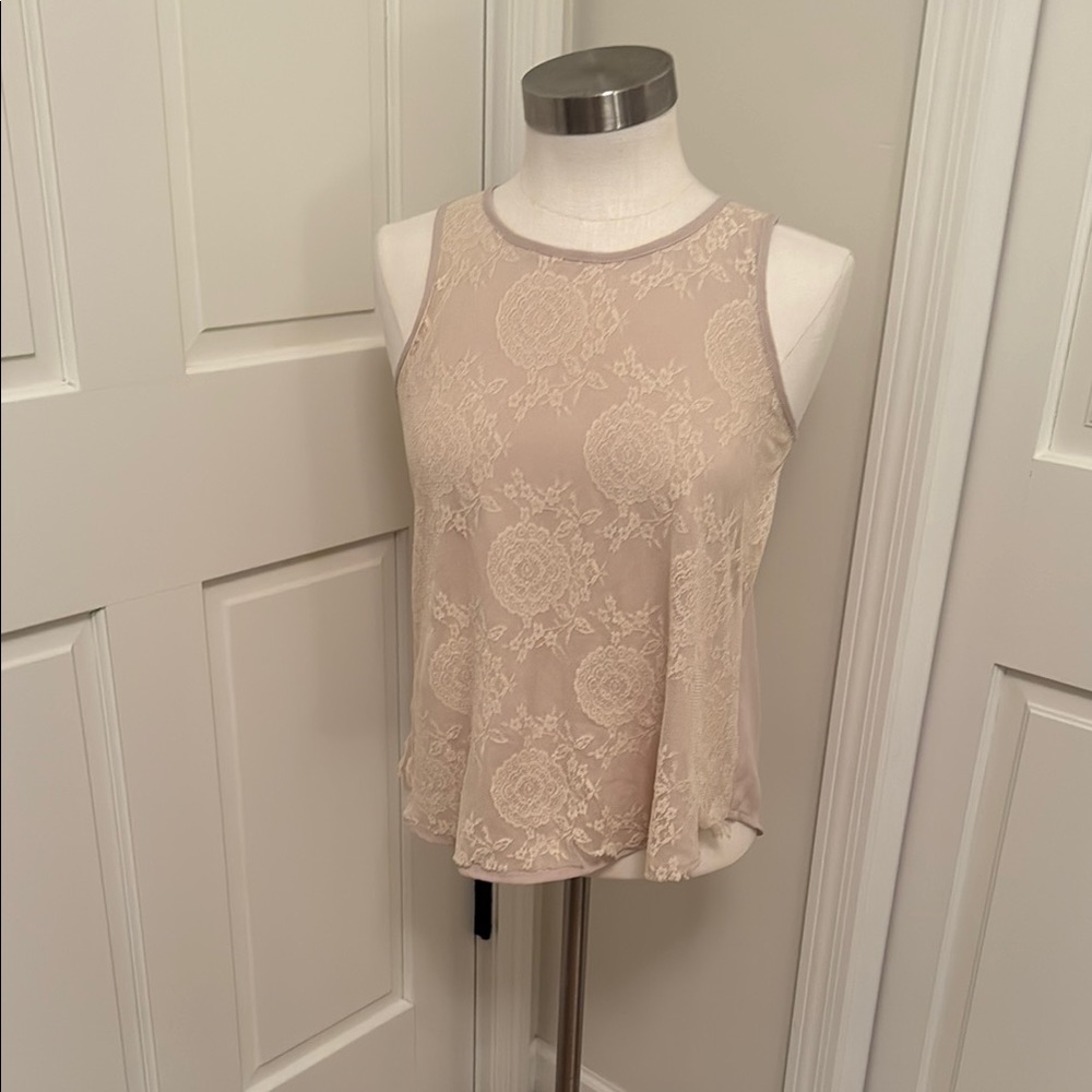 Happening in the Present Tan Lace Tank Top